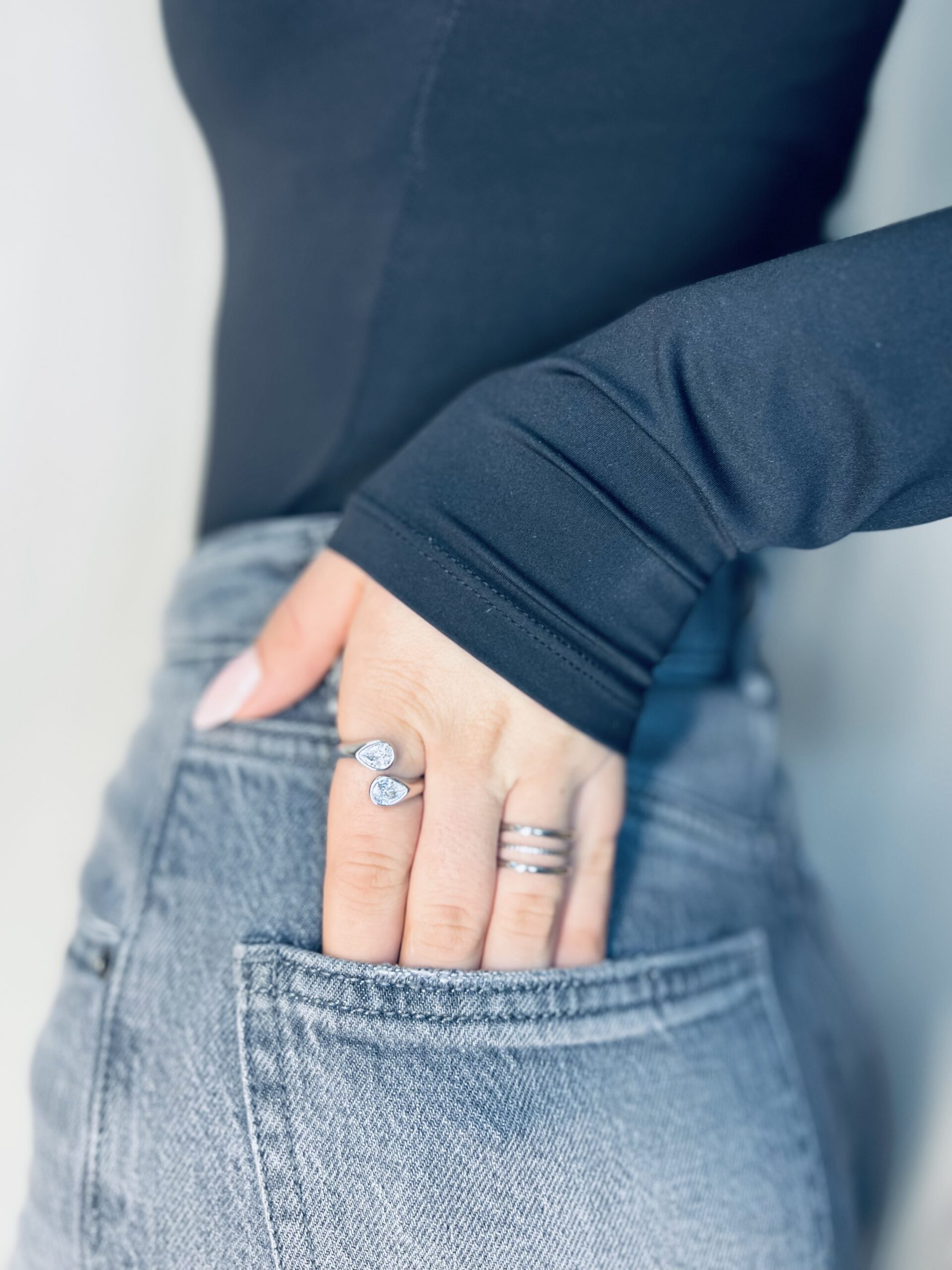 Δαχτυλίδι Double Crystal Drops Silver Ρυθμιζόμενο Μέγεθος - Image 2